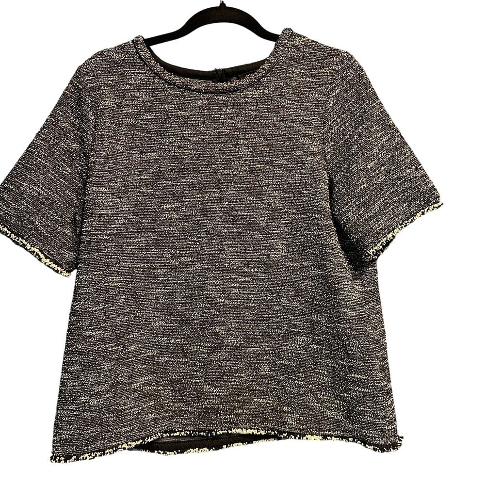 Banana Republic Medium Boucle Blouse Fringe Black Silver Shimmer Minimalist